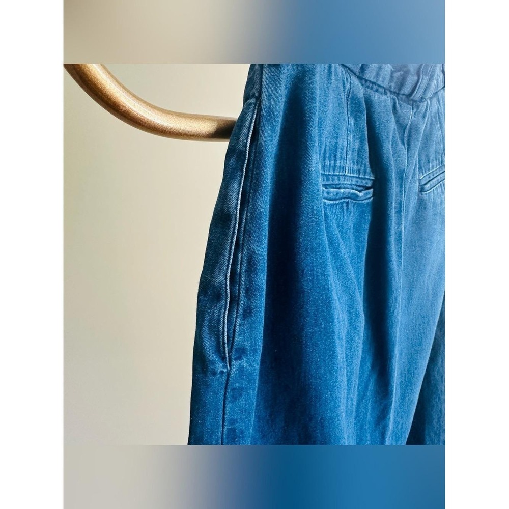 Vintage Lands End Denim Midi Skirt Blue Cotton Pleated High Waist Made in USA - Picture 5 of 7